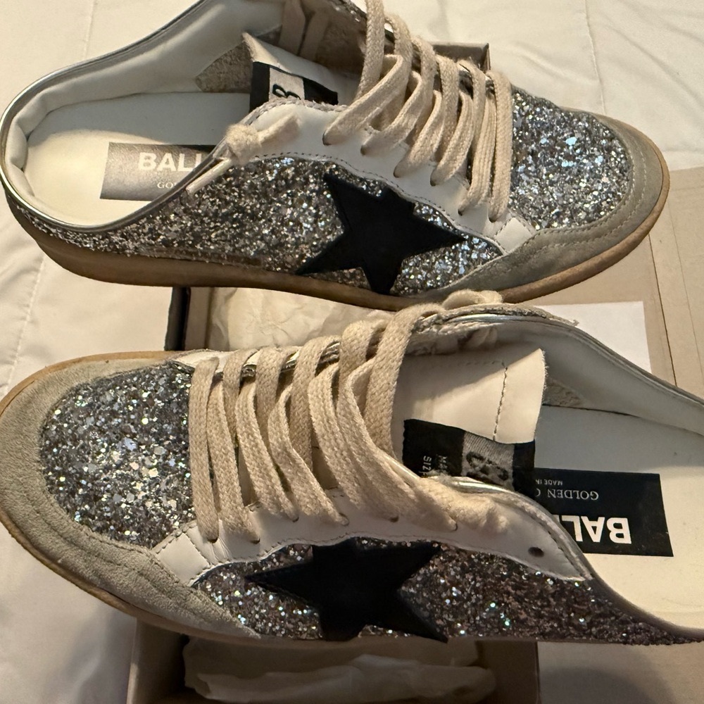 Golden Goose Silver Glitter Ballstar Sabot Sneakers with silver glitter size 38
